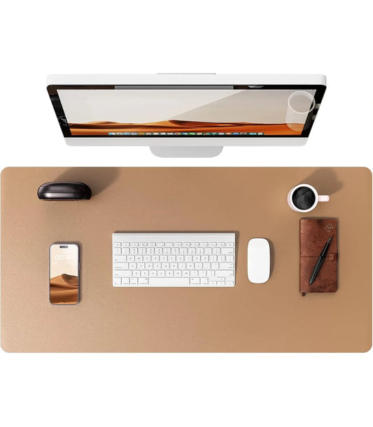 Large Khaki Mouse Pad, Office Desk Mat, Non-Slip PU Leather Desk Pad Protector
