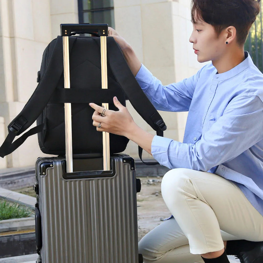 Men Casual Bag, Zipper Daypack Secure Password Lock Waterproof w/ USB Laptop Bag