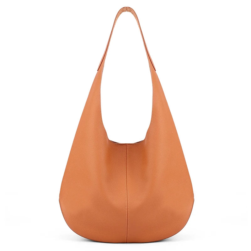 Genuine Cowhide Leather Slouchy Hobo Shoulder Bag for Women Pebbled Leather Large Capacity Everyday Tote Bag Daily Underarm Bags