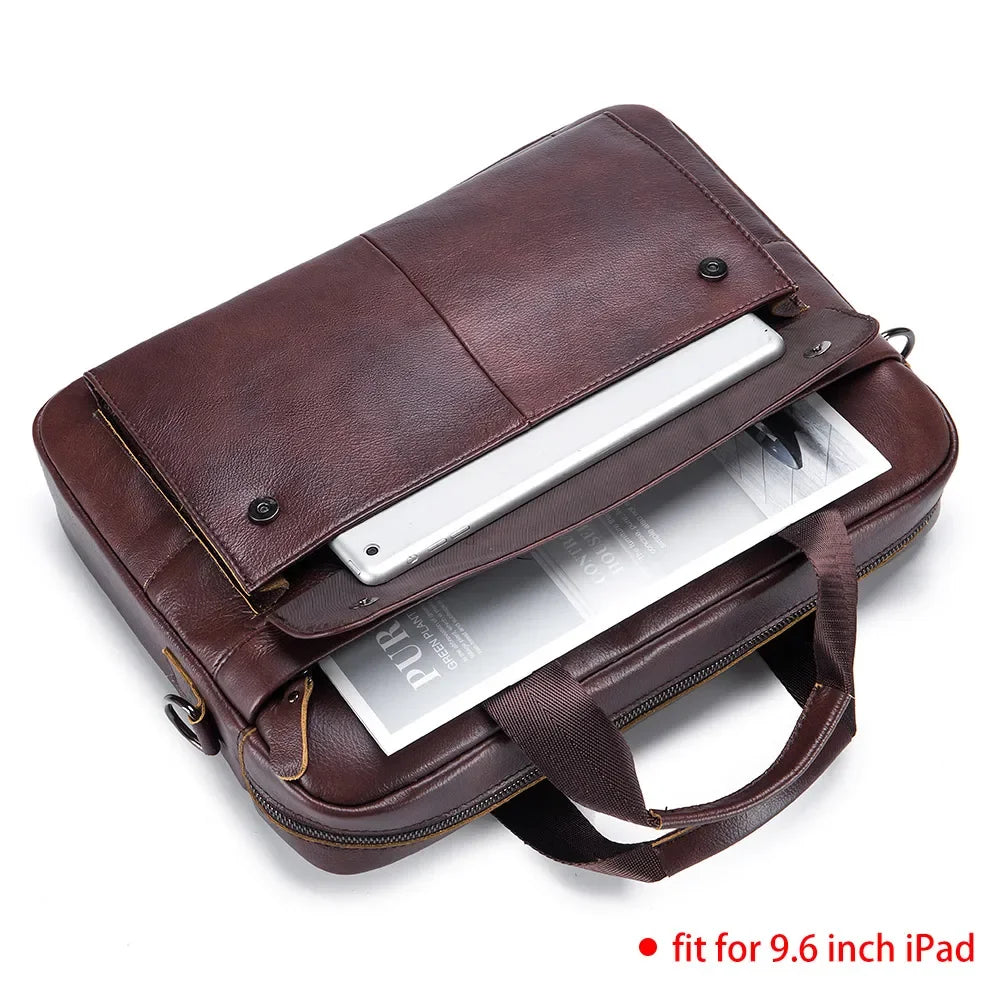 BULLCAPTAIN Men's Bag Genuine Leather Men Briefcase for Laptop 14 Messenger Men's Leather Bag Business Portfolio for Document A4