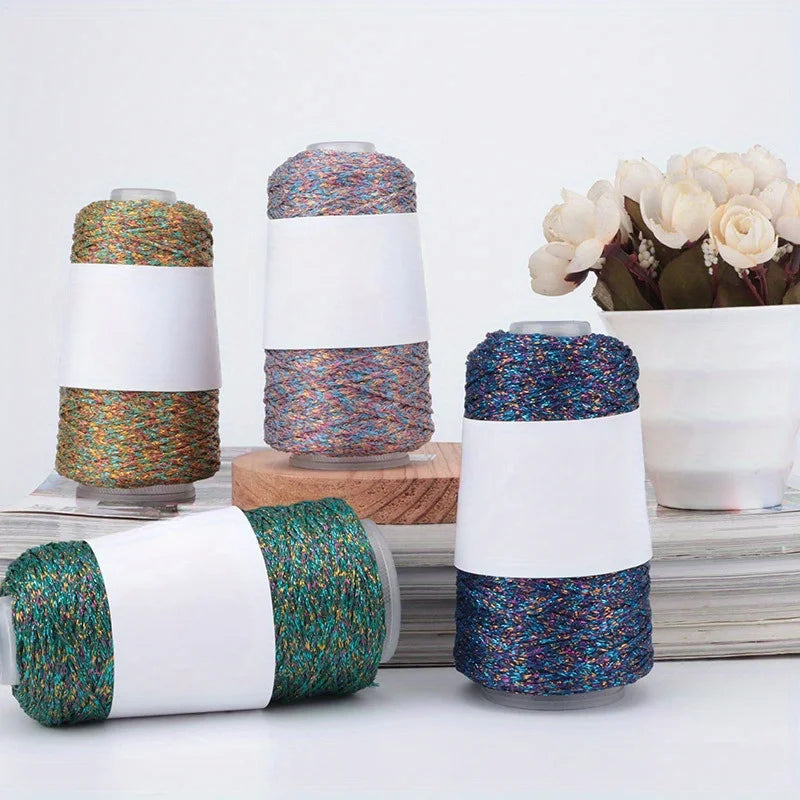 Mixed Color Shiny Yarn Skein, Polyester Crochet Thread for DIY Hand Knitting, Handmade Bags, Hats, Holiday Gifts Dolls Crafting