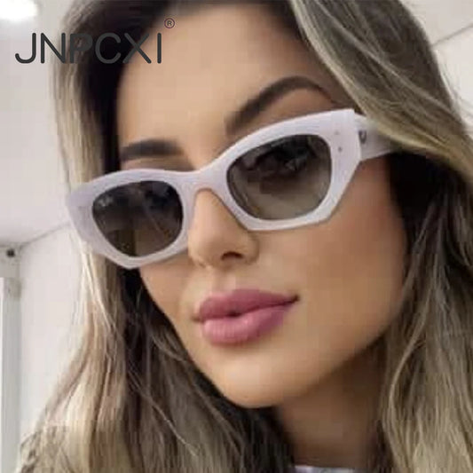 JNPCXI New Cat Eye Women Sunglasses Rice Nail Fashion Jelly White Color Shades UV400 Men Trending Gradient Sun Glasses