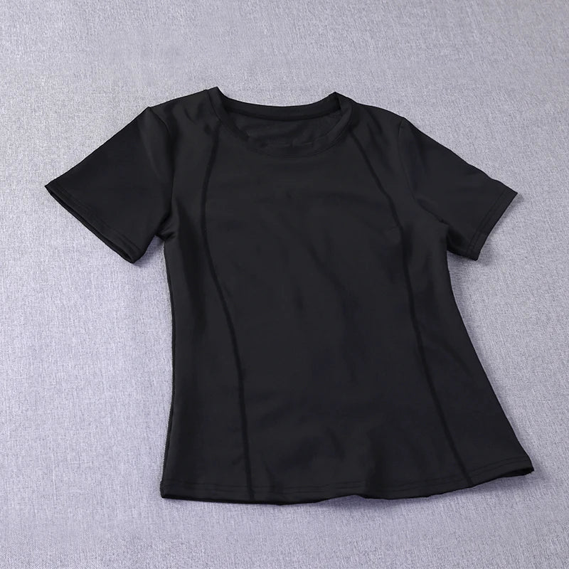 New waist closing sports short sleeve women's casual loose running Equestrian clothes quick drying fitness T-shirt