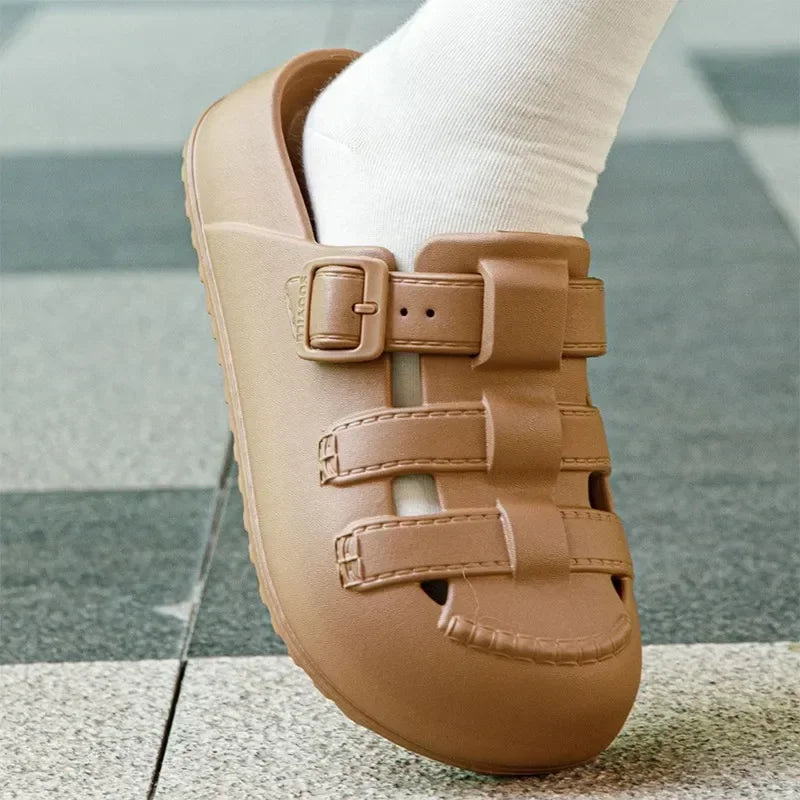 Hollow Out Thick Platform Rome Sandals Women 2025 Summer Closed Toe Eva Clogs Slippers Woman Comfort Thick Sole Beach Sandles