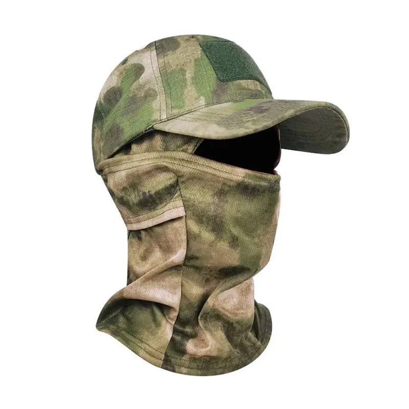 Camo Baseball Cap with Balaclava Outdoor Sun Hat Breathable Hiking Fishing Hats