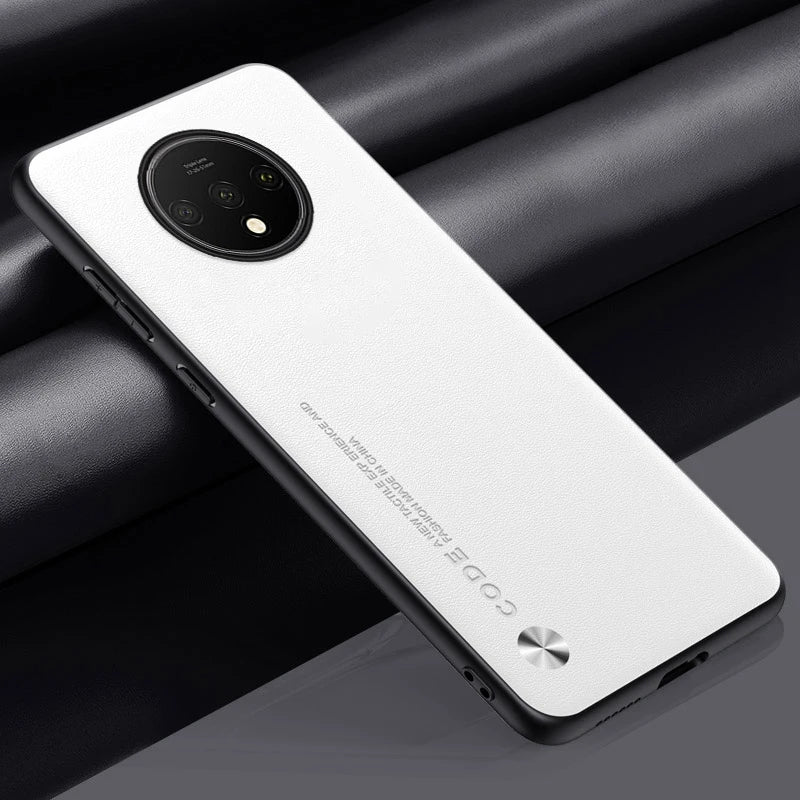 Luxury PU Leather Case For OnePlus 7T Back Cover Matte Silicone Protection Phone
