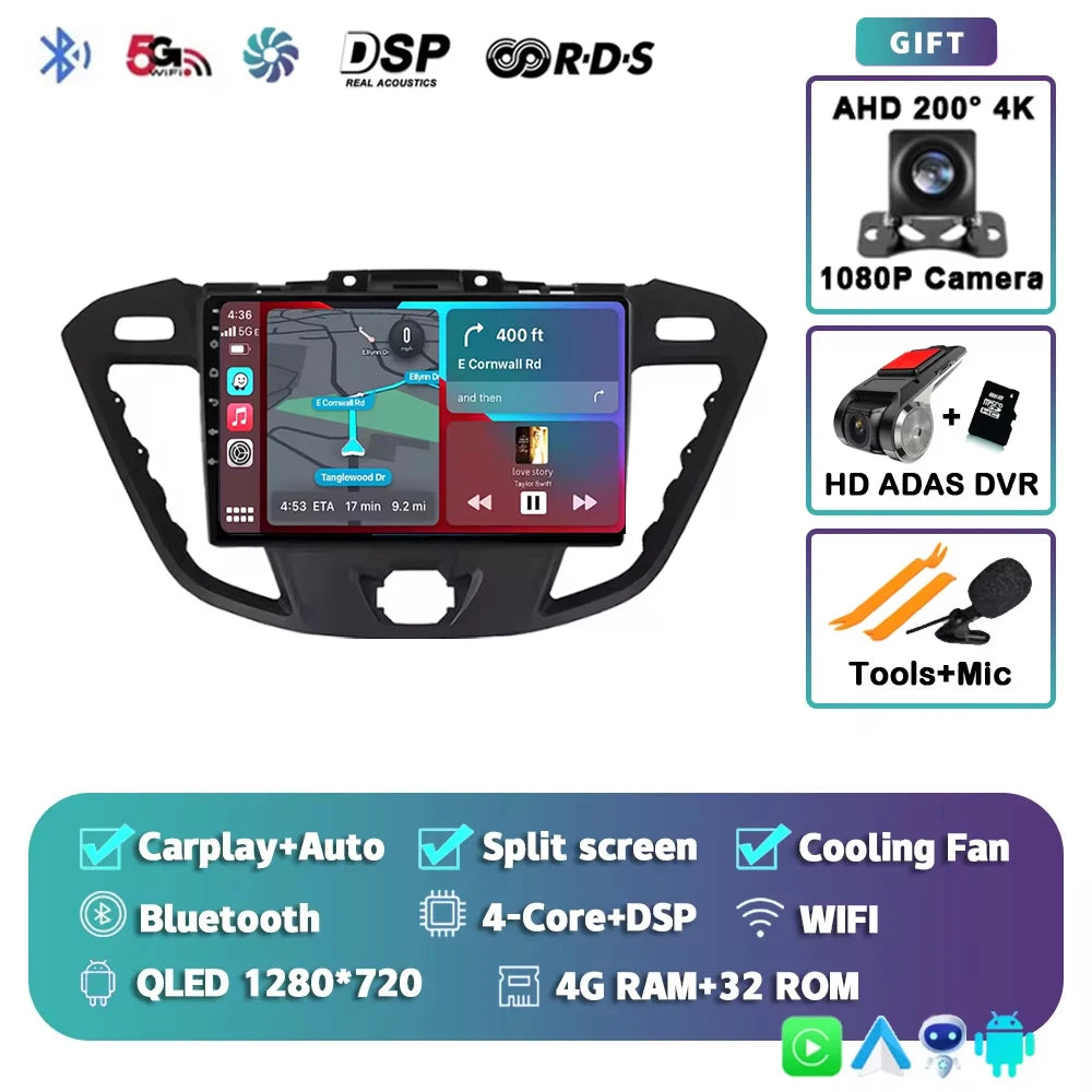 Android15 Carplay Auto WIFI+4G Car Radio For Ford Transit Custom 2013-2018 Multimedia GPS Video Player Stereo 2din Head Unit DSP