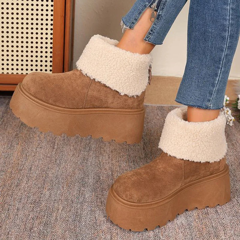 Fashion Slip On Camel Snow Boots Women 2025 Winter Short Plush Thick Warm Ankle Boots Woman Chunky Platform Booties Mujer