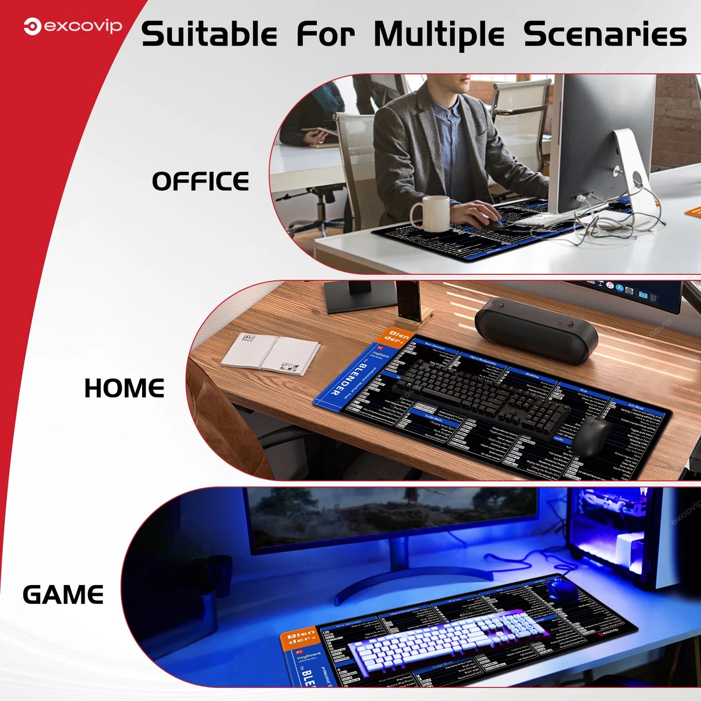 EXCO Shortcuts Mouse Pad for Blender 3D Modeling Large Cheat Sheet Keyboard Mousepad Desk Mat Non-Slip Rubber Base Stitched Edge