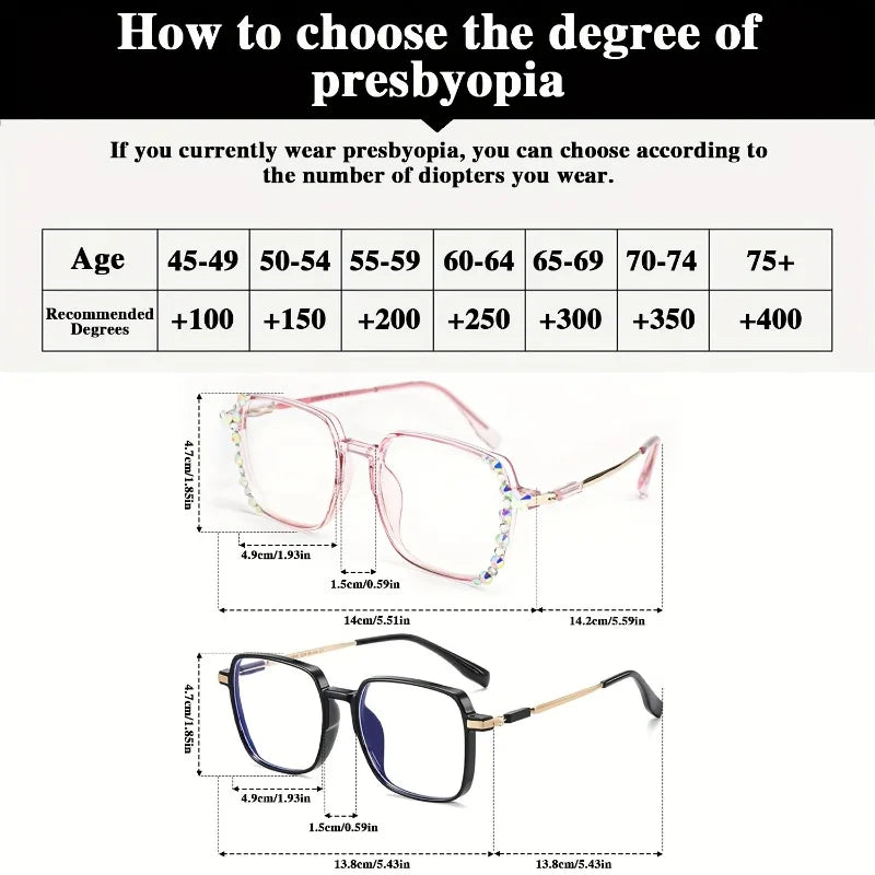 3PCS Reading Glasses for Women Equipped with A Large Frame and A Magnification of+1.0 To+4.0 Suitable for Reading Books