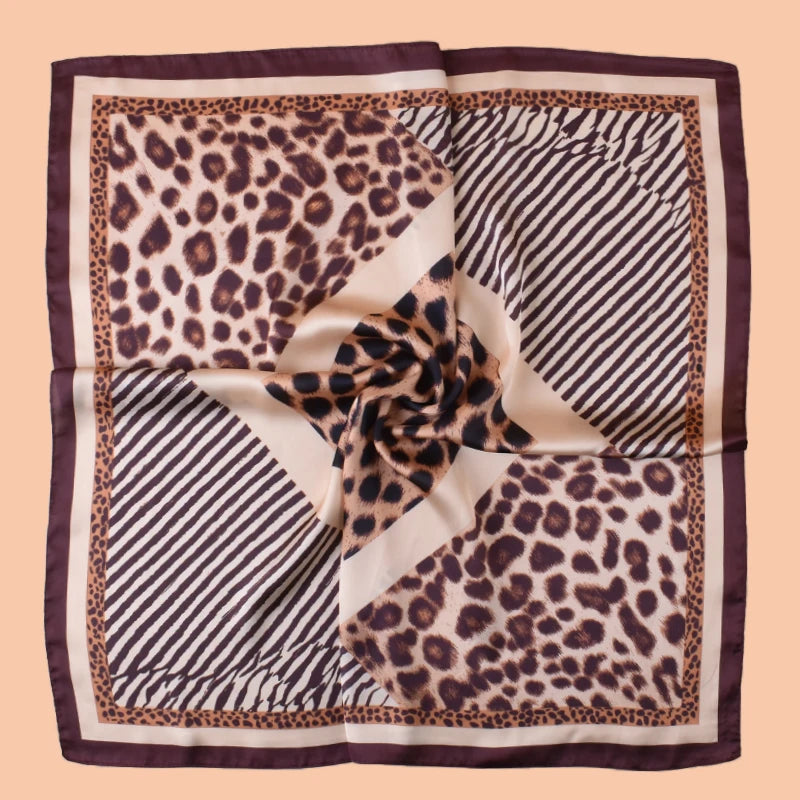1PC Leopard Print Satin Square Scarf Women's Hair Accessory Spring New Style Versatile as Belt Bag Decorations Silk Headband