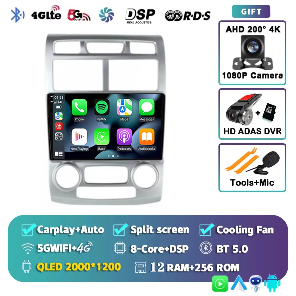For Kia Sportage 2 2004 2005 2006 2007 - 2010 2K 12+256 QLED Android 16 CarPlay Car Radio Multimedia Video Player GPS stereo 4G