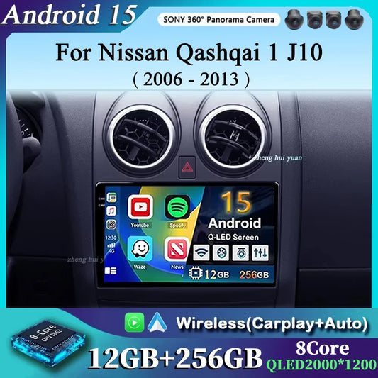 Android 15 For Nissan Qashqai 1 J10 2006 - 2013 2K QLED CarPlay Auto Car Radio Multimedia Video Player GPS stereo Head Unit 4G