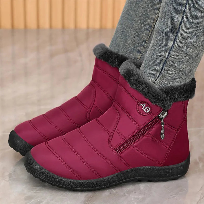 Retro Plus Size Snow Boots for Women Zipper Up Faux Fur Snow Boots Woman Winter Letter Embroidery Warm Plush Booties Ladies