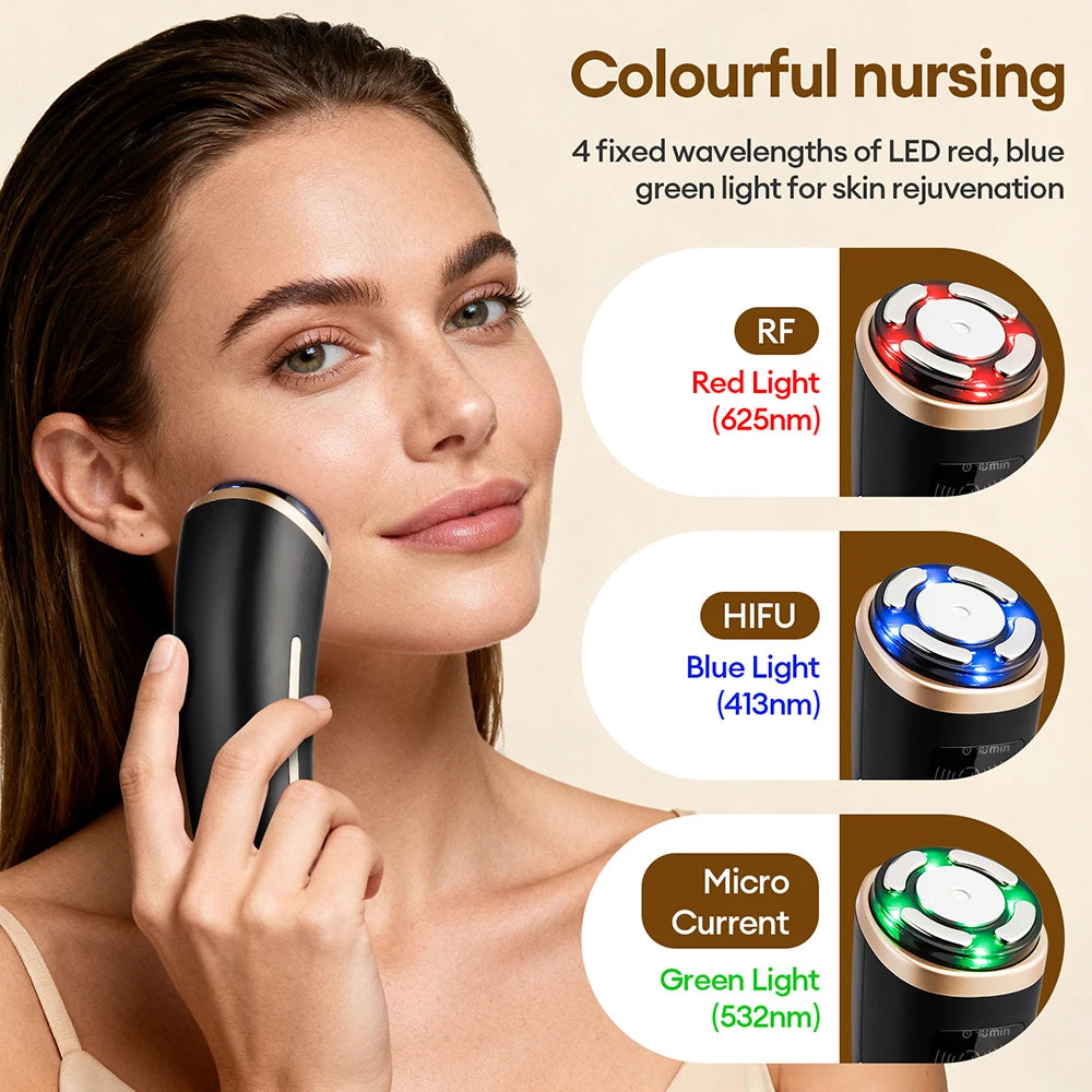 Home Use Mini HIFU Machine RF LED HIFU Ultrasonic Skin Tightening Facial Lifting Device Face Chin Neck Eye Anti Wrinkle Massager