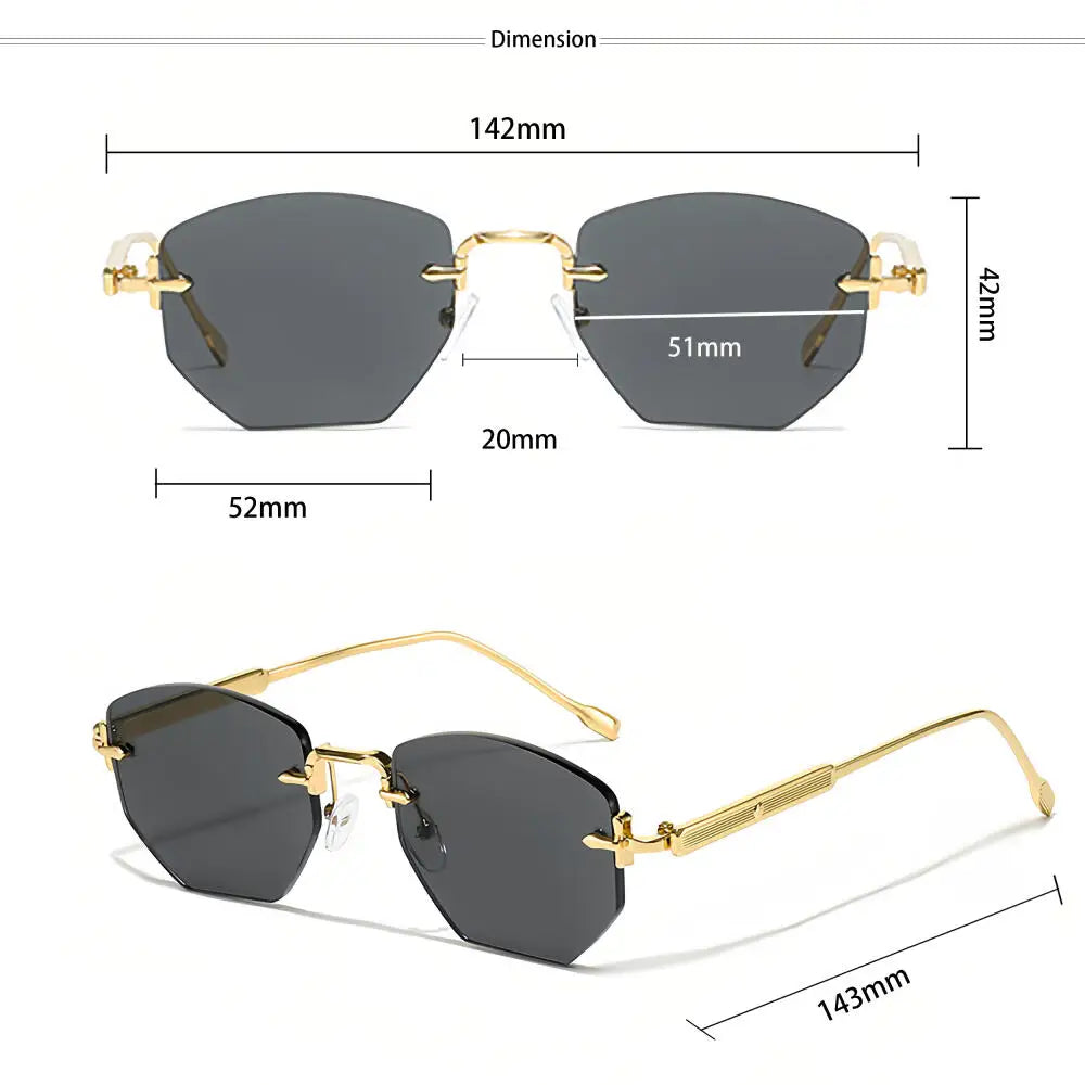 CATERSIDE Vintage Men's Frameless Sunglasses Retro Polygon Rimless Y2K Sun Glasses Women Travel Party Business Eyewear UV400