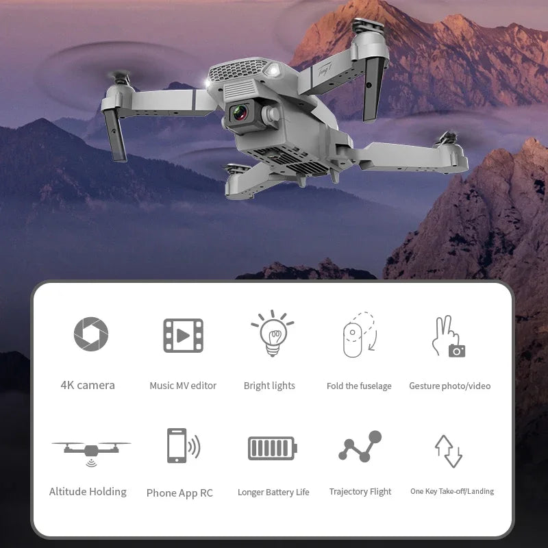 E88 Pro WIFI FPV Foldable Drone - 4K/1080P Dual Camera, Wide-Angle HD Drones