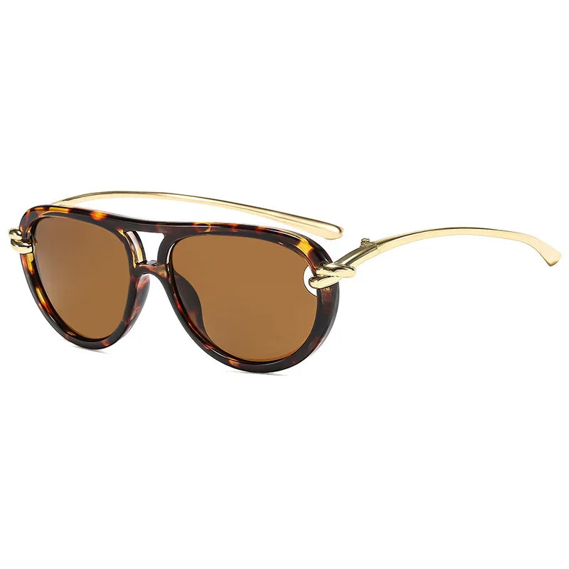 JNPCXI Ins Popular Fashion Double Bridges Pilot Women Luxury Sunglasses Brand Designer Oval Hollow Shades UV400 Men Sun Glasses