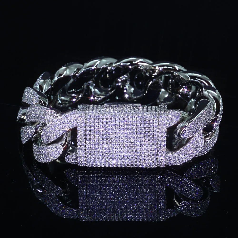 Men's Bling Zircon Cuban Link Chain Iced out, 20mm Width Bubble Cuban Necklace