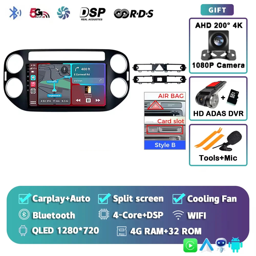Android 14 For Volkswagen VW Tiguan 2006 - 2016 Golf Car Radio Wireless CarPlay Auto Multimedia Player GPS 4G WiFi 360 Camera