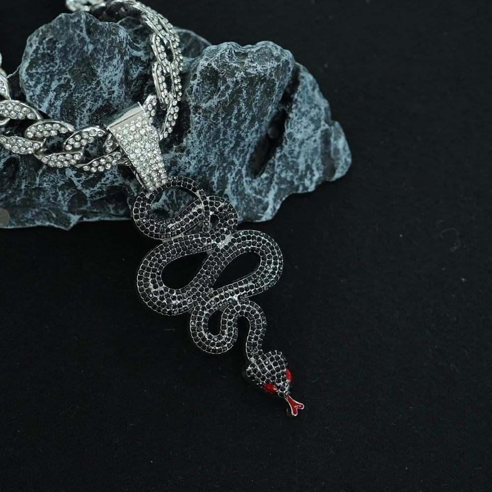New Hip Hop Cobra Snake Necklaces with 15mm Cuban Chain Snake Animal Rapper Pendant Necklaces For Men Women Gothic Charm Jewelry