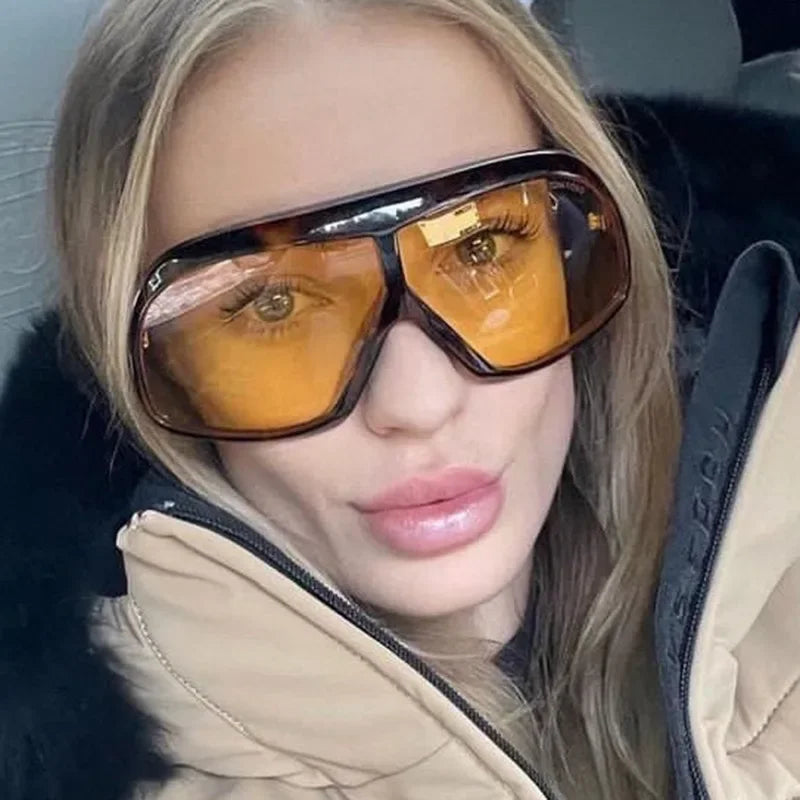 JNPCXI Fashion Oversized Pilot Sunglasses Luxury Yellow Lens Women Men UV400 Brand Designer One Piece Sun Glasses Shades