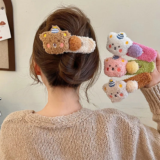 Plush Bear Hair Clip for Women Fashion Large Duckbill Clip Sweet Cute Girl Side Clip Hairpin