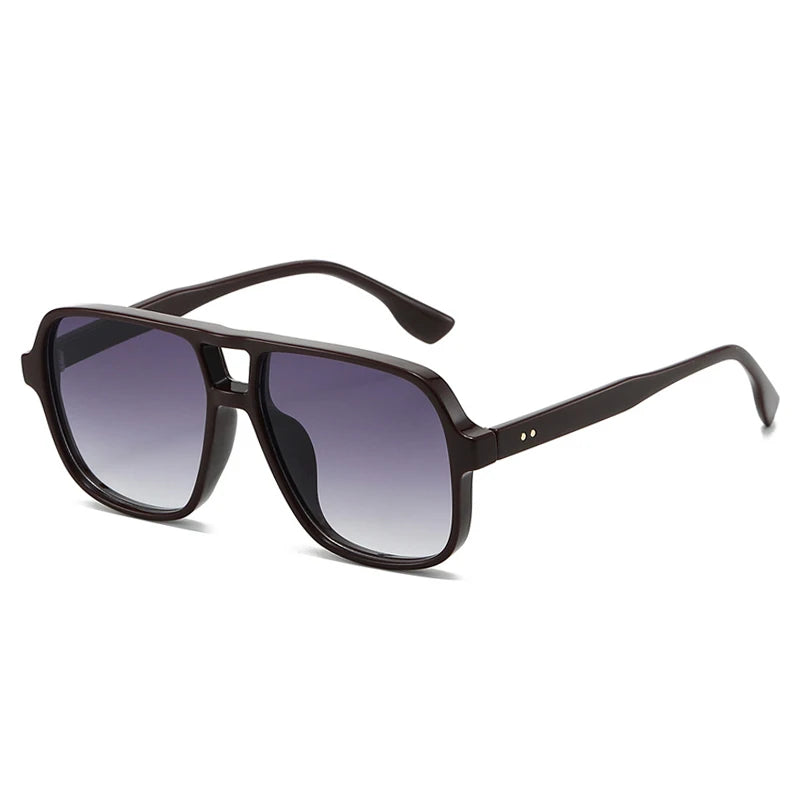 JNPCXI New Double Bridges Square Sunglasses Women Fashion Gradient UV400 Retro Rivets Candy Color Trending Men Sun Glasses
