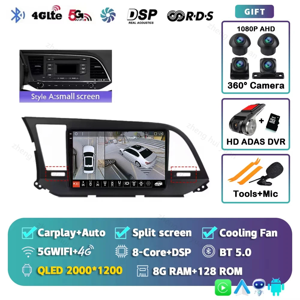 Android 16 Car Radio For Hyundai Elantra 6 2015 2016 2017 2018 Qualcomm Multimidia Video Player GPS Navigaion Split Screen DPS