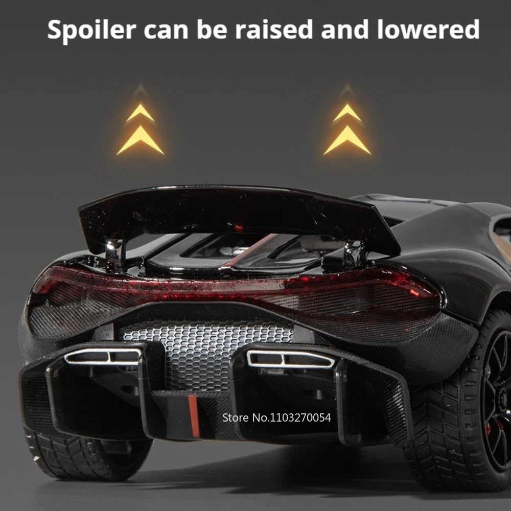1:24 Tourbillon Atlantic Alloy Miniature Sportscar Model Diecast Toys Sound Light Pull Back Doors Opened Vehice Collect Ornament