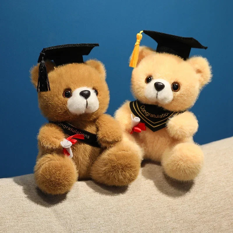 18cm Cute Doctor Cap Bear Doll Clothes Bear Stuffed Animals Plush Toys Boys Girls Students Graduation Gift Home Decoration