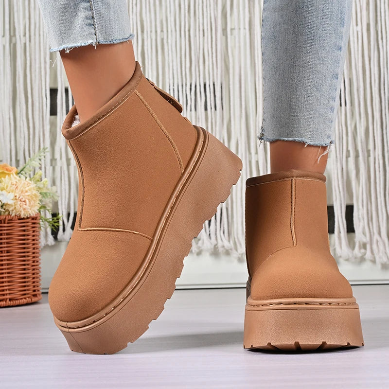 Winter Chunky Platform Snow Boots Women Big Round Toe Thicken Plush Ankle Boots Woman Thick Sole Non Slip Warm Short Booties