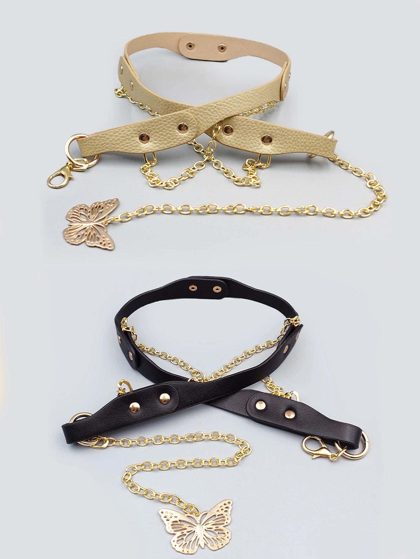 Y2K Vintage Women's Waist Chain - Metal Ring & Antique Butterfly Rivet Belt for Dresses, Festivals & Casual Styling