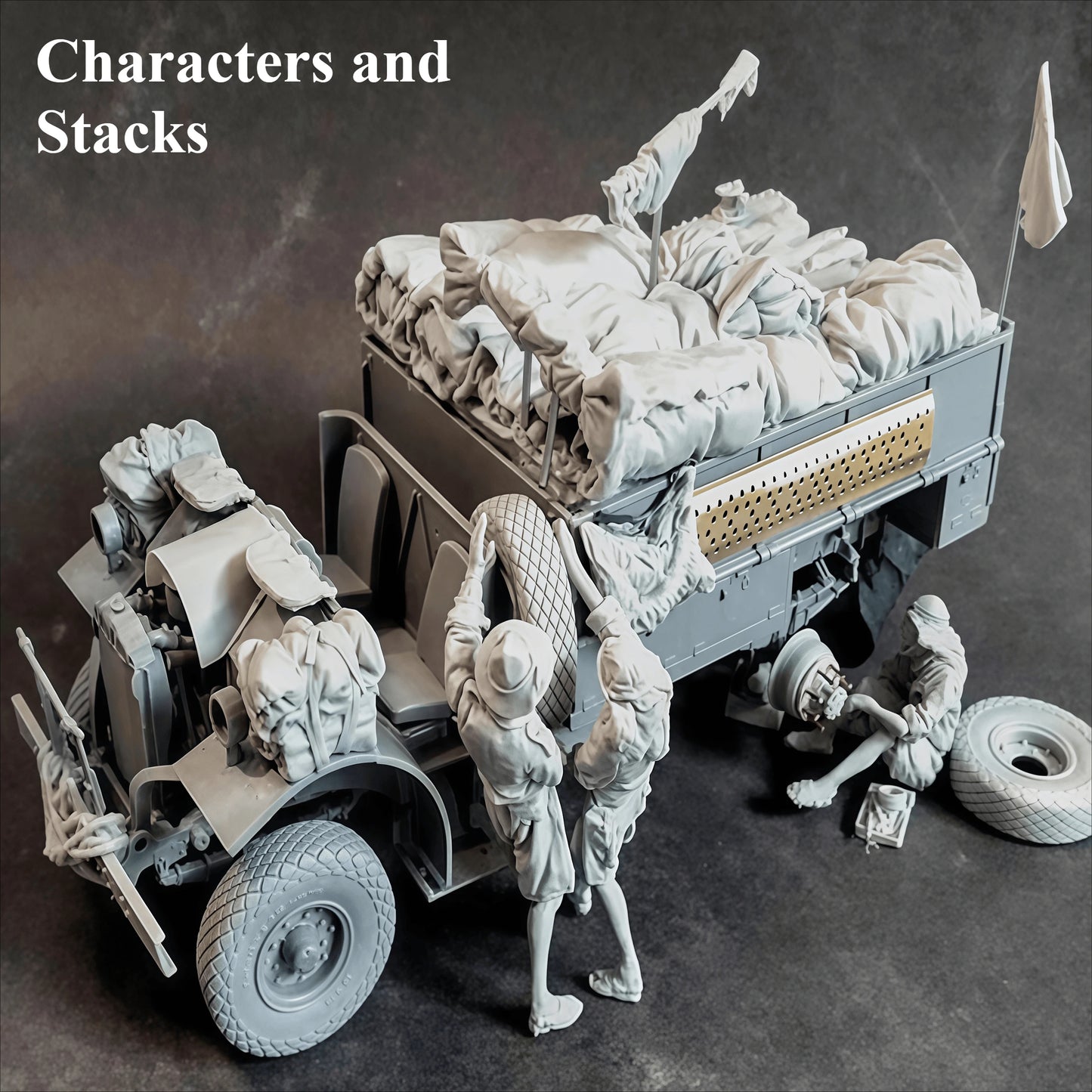 1/35  Resin Figure Assembled Model Kit  Worker 3 persons and Accessories Miniature Toys Unassembled Unpainted