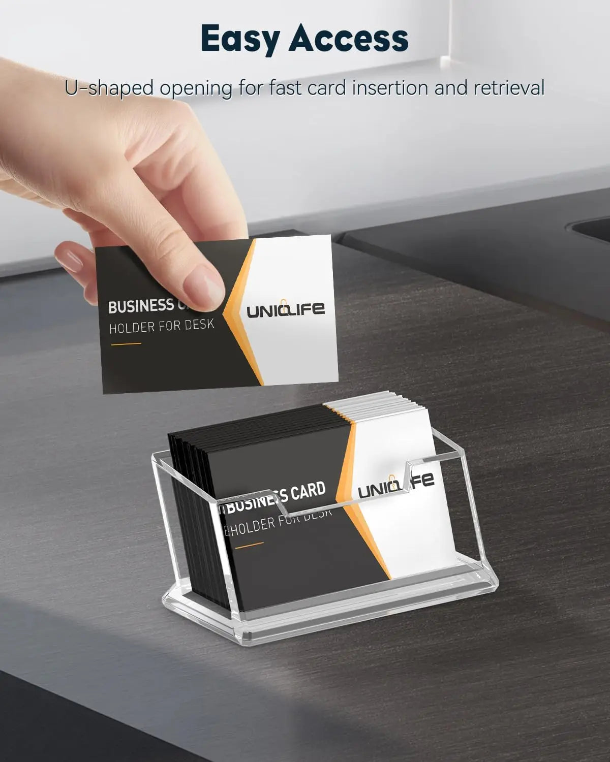 Clear Acrylic Desk Business Card Holder, 60 Card Capacity Display Stand, Office Home Exhibition Card Organizer for Men Women
