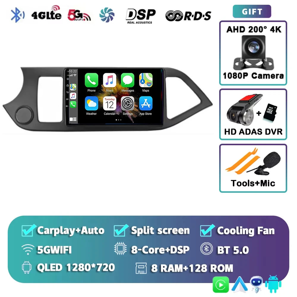 For KIA PICANTO Morning 2011 2012 - 2017 2K 12+256 QLED Android 15 CarPlay Car Radio Multimedia Video Player GPS stereo Head DSP