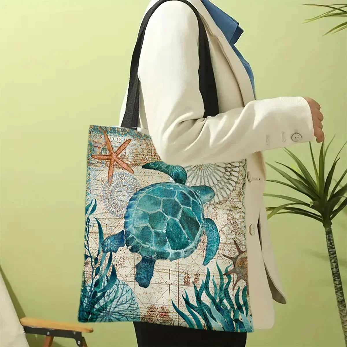 Rustic Tote Bag w/ Sloth Print Large Shoulder Shopping Bag, Women's Beach Bag