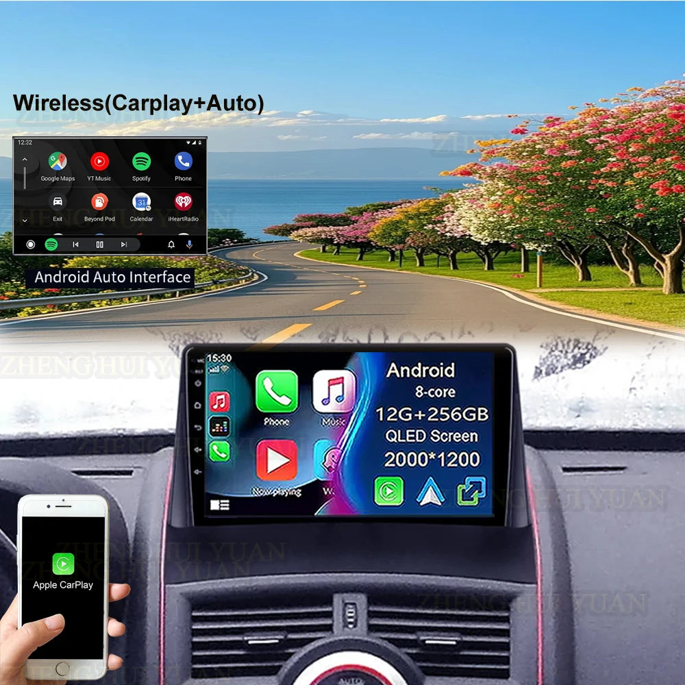 For Renault Megane 2 2002-2009 2K QLED Android 15 Android Car Radio Multimedia Video Player GPS Stereo CarPlay 4G Navigationv BT
