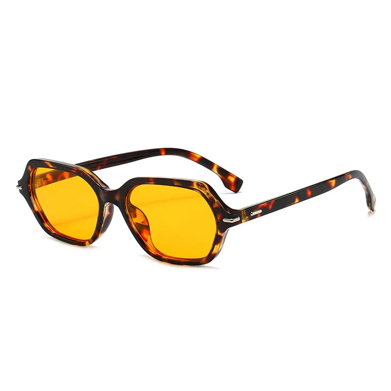 JNPCXI New Fashion Women Retro Leopard Frame Sunglasses Vintage Rivet Hexagon Design Square Sun Glasses Men UV Gafas De Sol