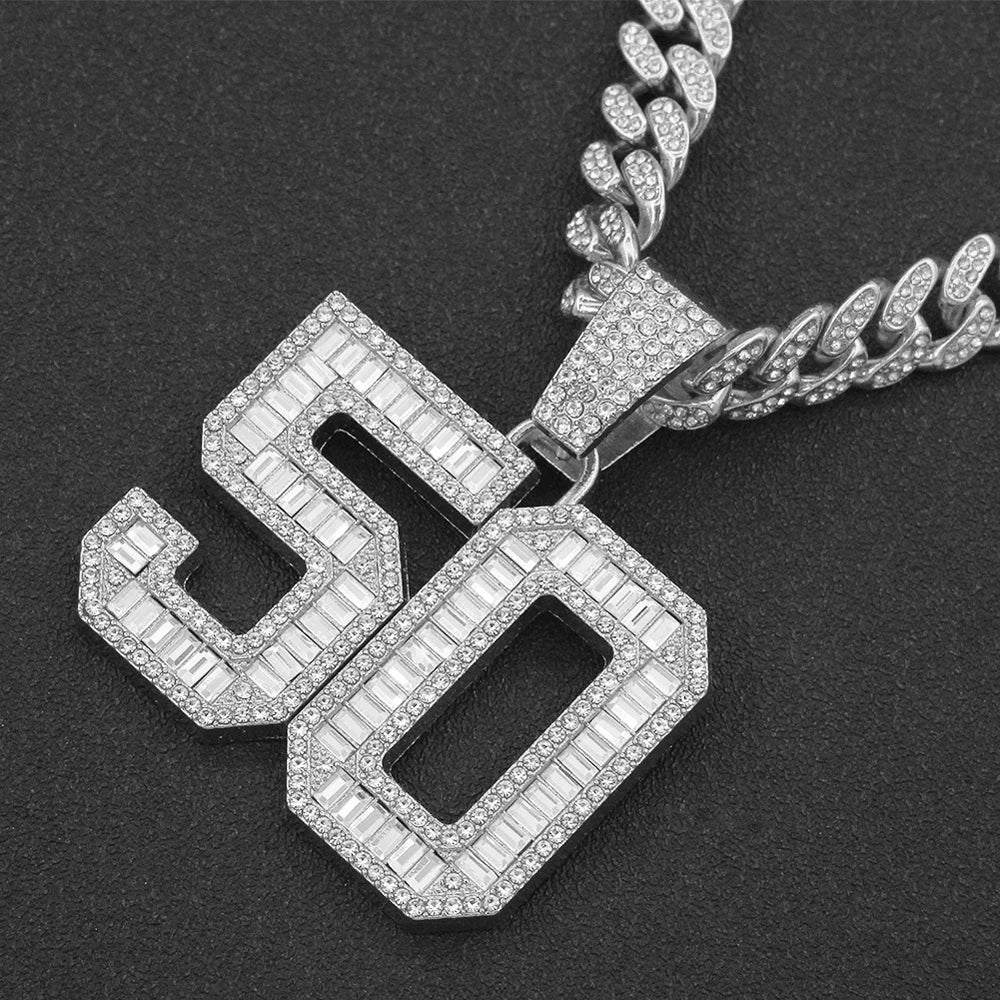Men Women Hip Hop Number 50 Pendant Necklaces With 13mm Full Crystal Shiny Miami Cuban Chain Choker Fashion Charm Rapper Jewelry