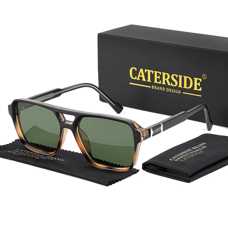CATERSIDE Retro Punk Sunglasses Men Square Frame Flat Top Double Bridge High Quality Sun Glasses for Women Party Festival Gifts