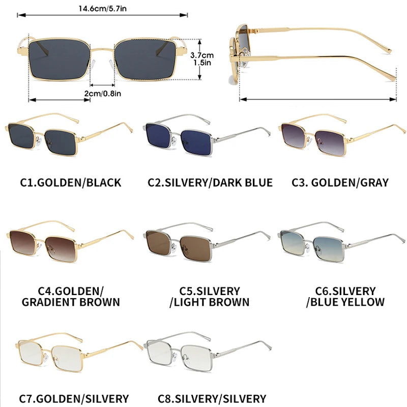 JNPCXI New Metal Rectangle Women Sunglasses Fashion Silver Blue Gradient Shades UV400 Men Punk Sun Glasses