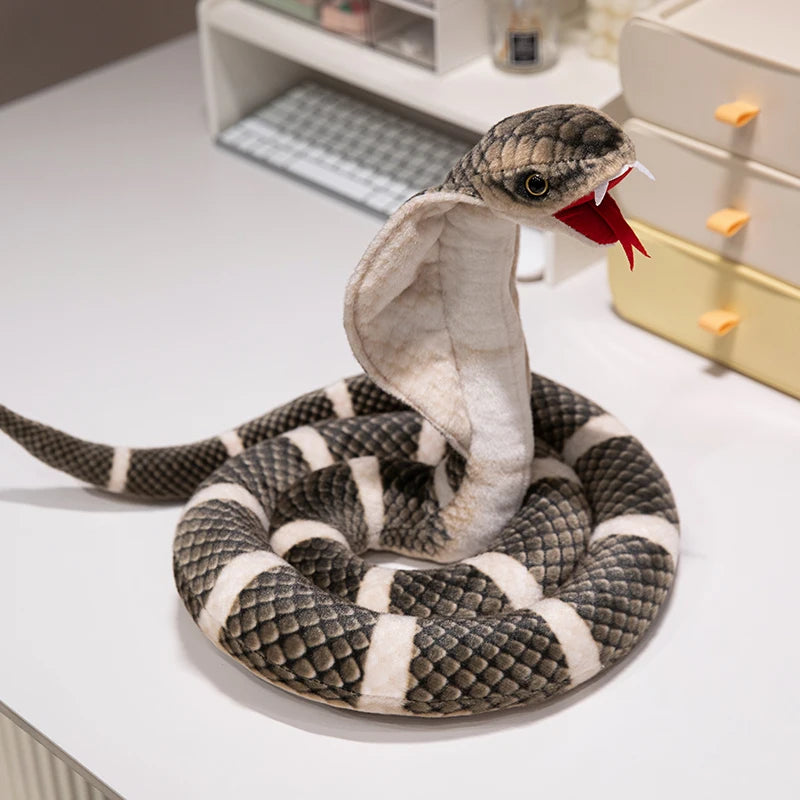 New Simulated Cobra Plush Toy Long Stuffed Snake Plushie Pillow Sofa Chair Decorate Props Girls Boys Present