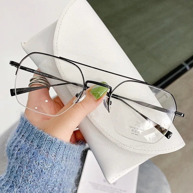 Business Rectangular Half Frame Glasses Photochromic Anti Radiation Eyewear