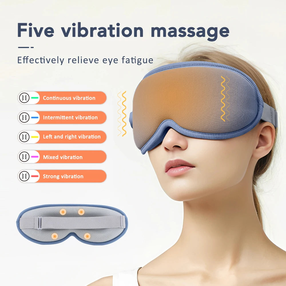 3D Cordless Eye Massager 5 Vibration 3 levels Adjustable Heating Sleep Mask for Office Travel Reduce Dark Circles Eye Fatigue