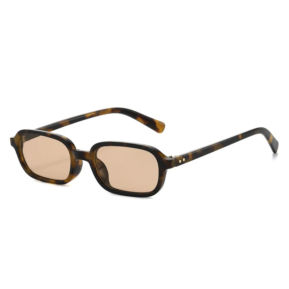 JNPCXI New Retro Small Rectangle Sunglasses Women Fashion Rivets Leopard Champagne Shades UV400 Men Punk Sun Glasses