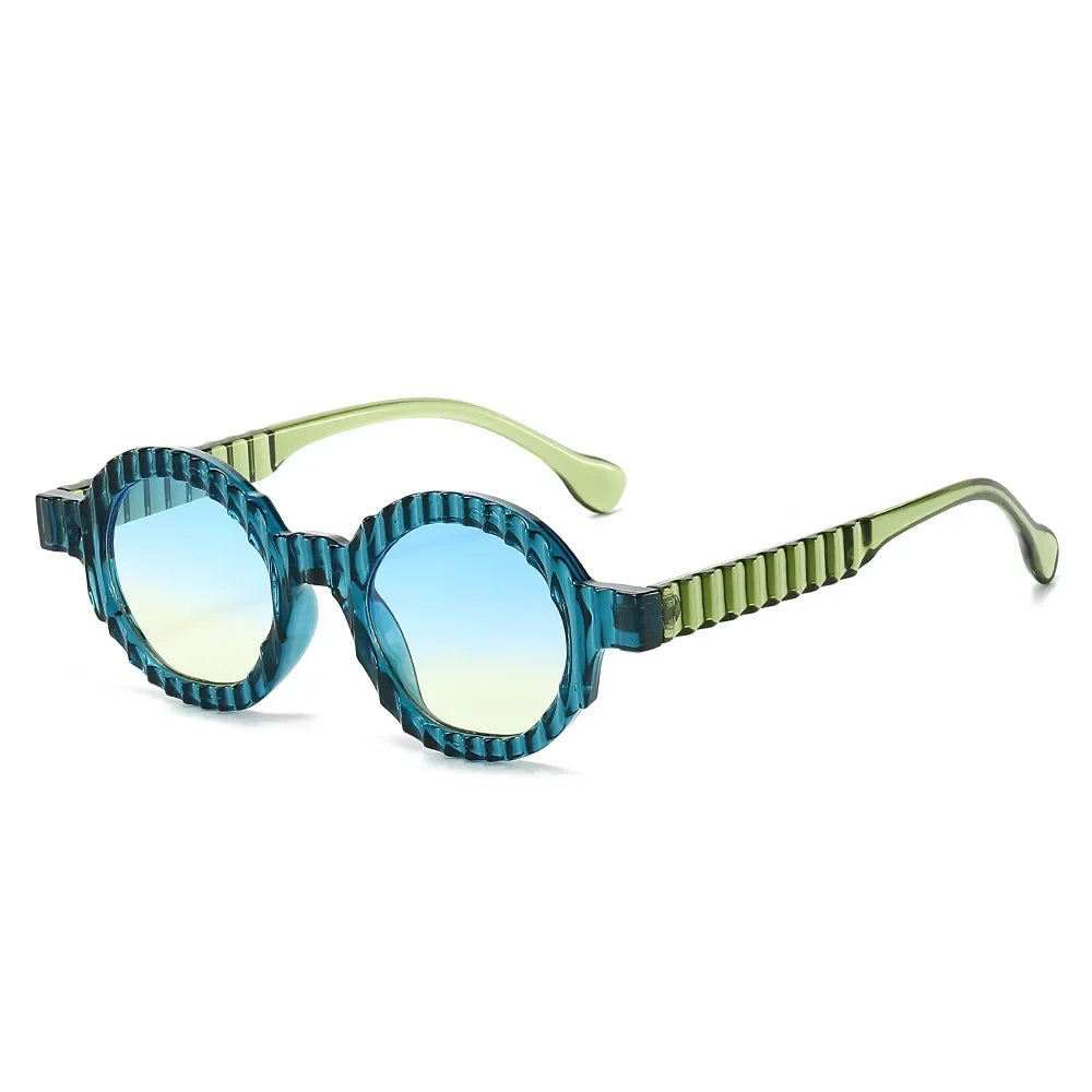JNPCXI New Fashion Round Sunglasses Women Double Green Gradient Color Shades UV400 Men Punk Trending Sun Glasses