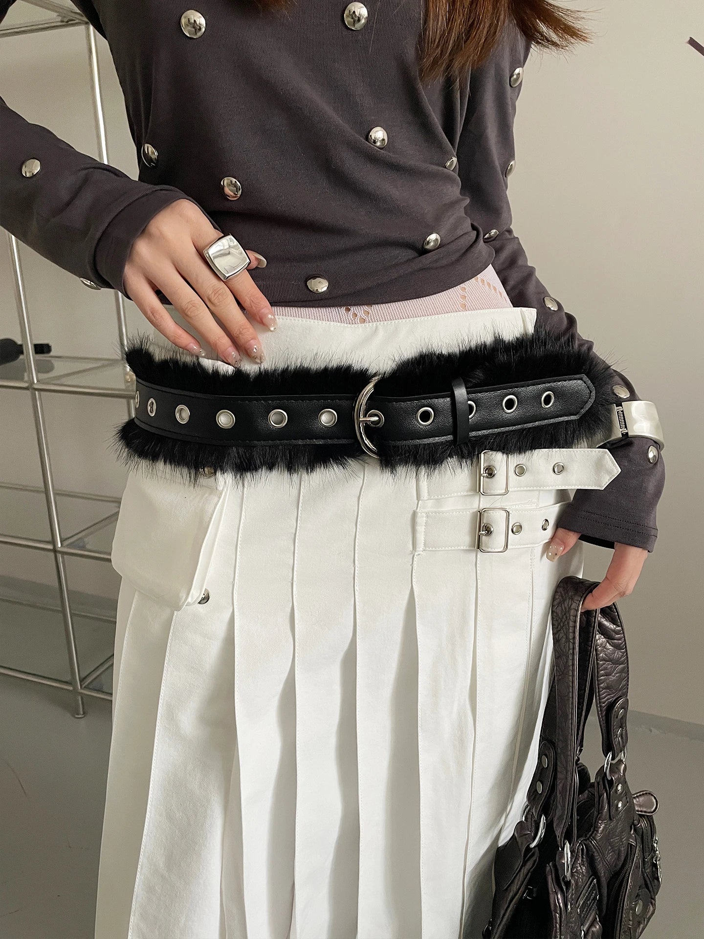 American Retro Style Wide Belt With Fur Patchwork For Women A Minority Design Sense With A Belt For Skirts And Jeans