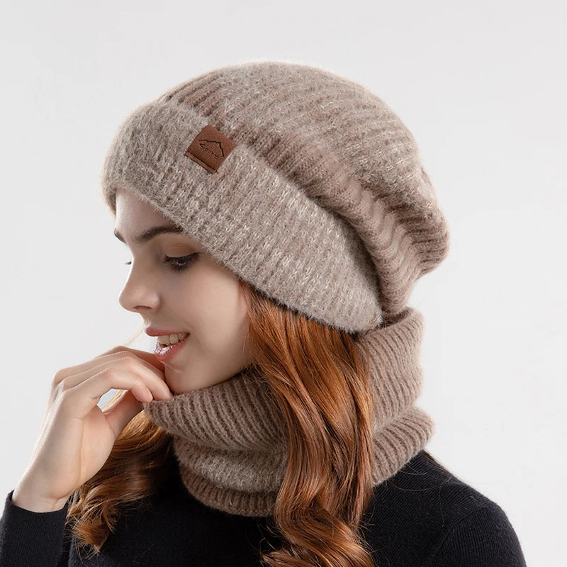 Xinbaoguan 100% acrylic 9971 winter thick and warm ear protection woolen hat with velvet scarf two-piece set knitted hat