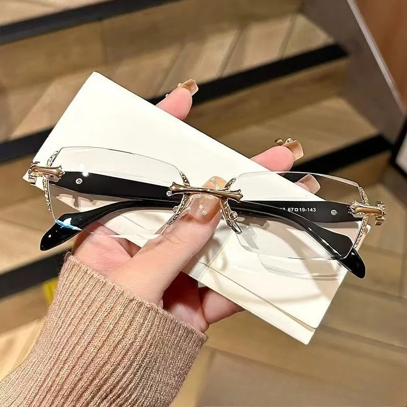 Frameless Glasses for Women Men Anti Radiation Photochromic Fashion Alloy Transition Eyeglasses-